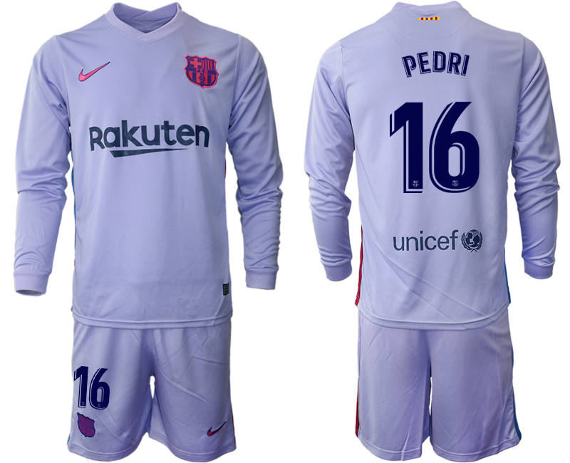 Men 2021-2022 Club Barcelona Second away purple Long Sleeve #16 Soccer Jersey->barcelona jersey->Soccer Club Jersey